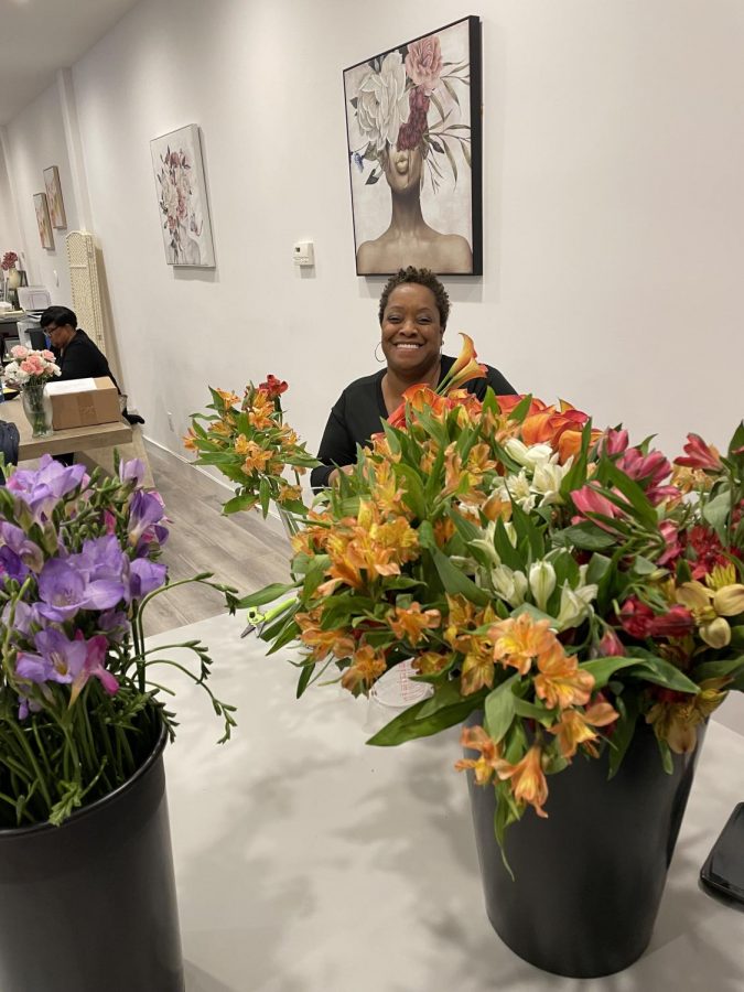 Pam Johnson creating beauty with fresh flowers. 
