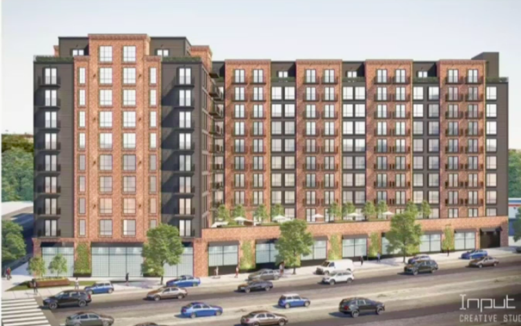 Artist rendering of building proposed for Highland Avenue White Plains Linen site. 