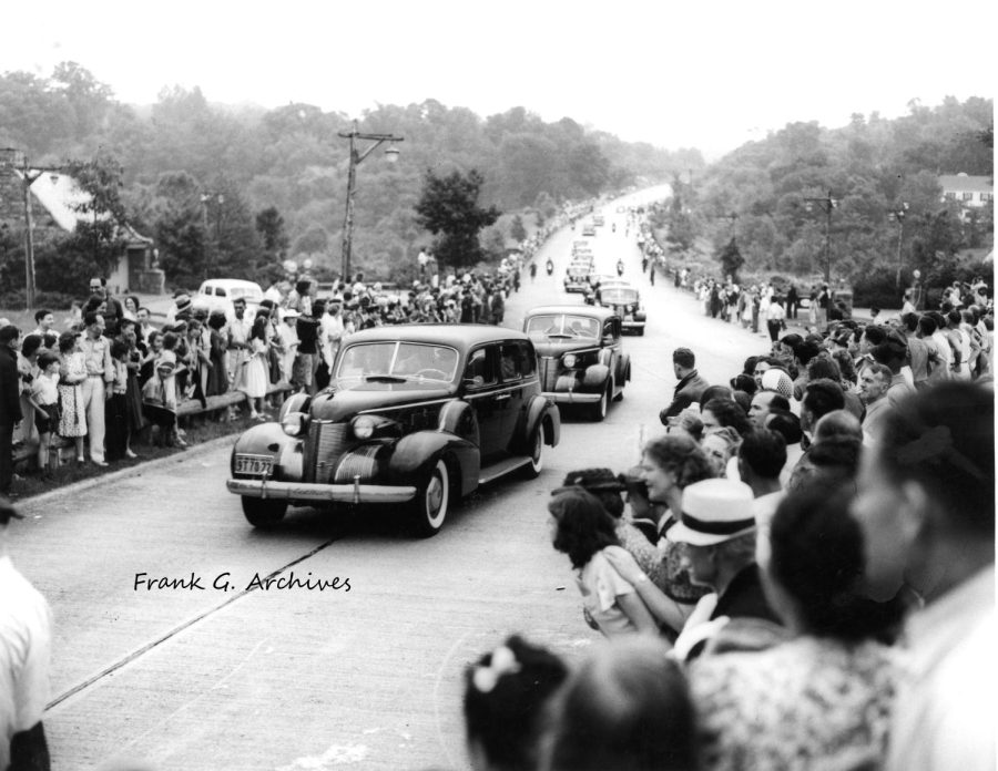 The parents of Queen Elizabeth II who died on Thursday are in this motorcade on the Bear Mountain Parkway between North Division Street and Highland Avenue. King George and his wife Queen Elizabeth came through Peekskill on June 10, 1939 enroute to the home of Franklin Roosevelt in Hyde Park. 
Photo courtesy of Frank Goderre