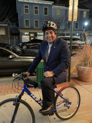 Councilman Ramon Fernandez rode his bike to the Peekskill NAACP Gala at the Paramount in November. 