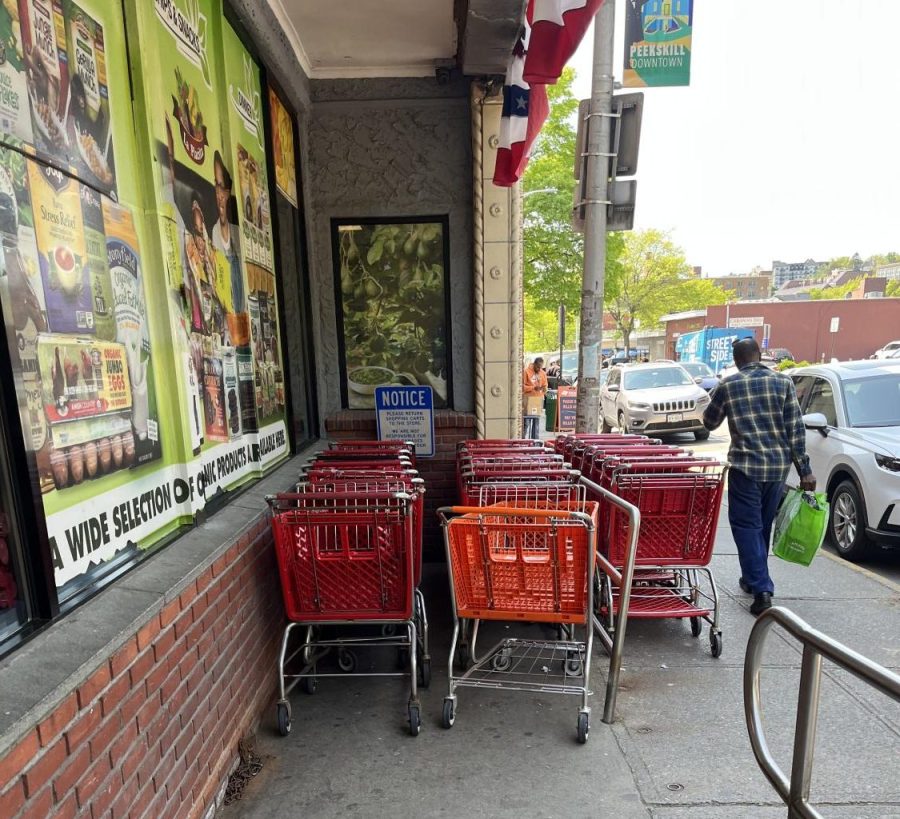 The shopping cart area outside C Town on Park Street.  Photo by Jeff Merchan