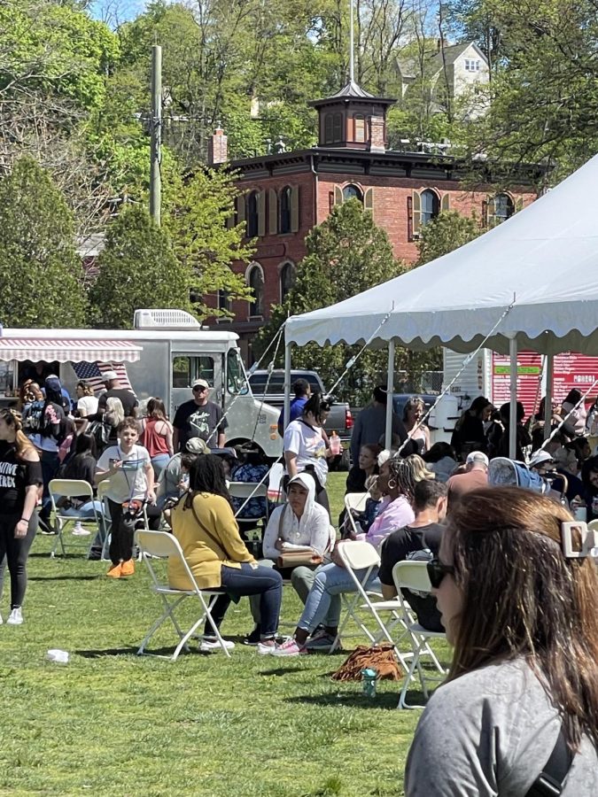 The Standard House is a stately backdrop to the Cherry Blossom Festival at the Peekskill Riverfront. 