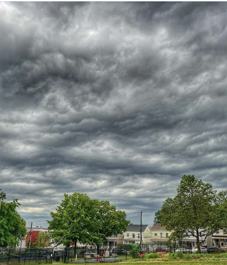 Storm clouds gathered over Lepore Park on Monday night. (Photo by Jim Striebich)