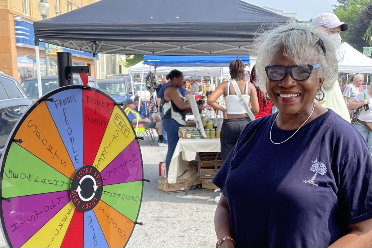 Maxine Morrison Smith was visiting from North Carolina and enjoyed spinning the trivia wheel to test her Peekskill knowledge. 