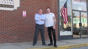 Chris Calabrese, left and Kyle Knapp in front of what they hope will be their retail marijuana store. (Photo by Jim Roberts) 