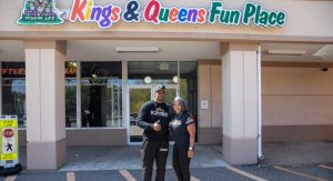 Walter King and his mom, Joan, in front of the future home of Kings House of Fire cannabis dispensary, set to open on June 19th on E. Main Street in Cortlandt. 
