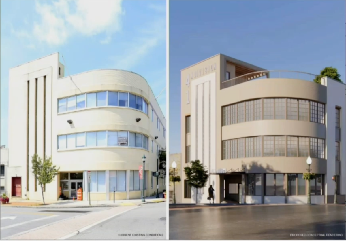 On the left is the Worker's Compensation building today. On the right is a rendering of what is proposed if Children's Village inhabits the space. 