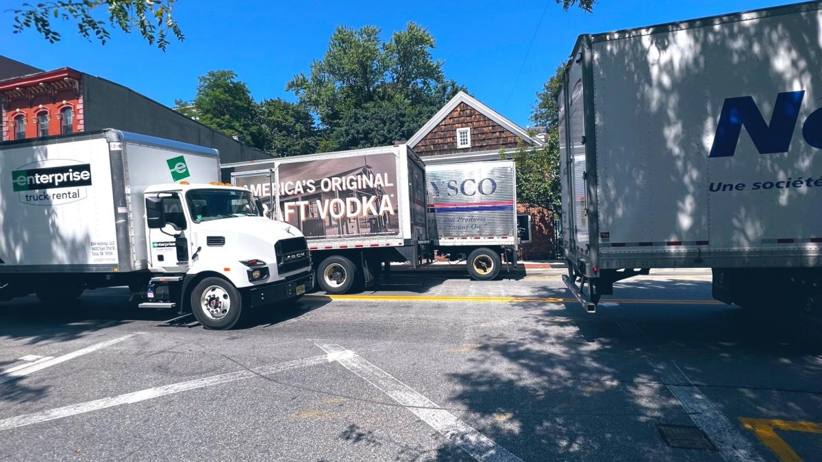 This photo, taken on August 30 last year illustrates the truck congestion on Peekskill's Main Street. (Photo by Jim Striebich) 