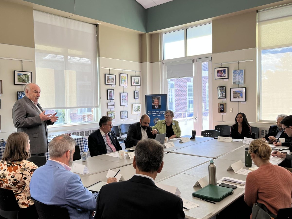 Mt. Kisco mayor Michael Cindrich joined state Sen. Peter Harckham’s environmental roundtable at the Mt. Kisco Public Library on Thursday, Oct. 10.  The library has a geothermal system.