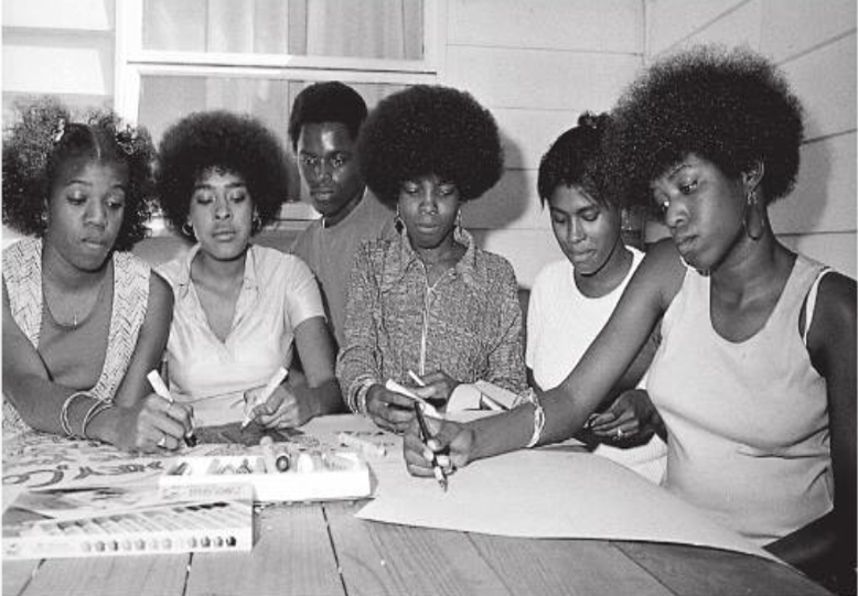 In this picture from 1972, students from Walter Panas High School working on the backyard porch of the Taylor Avenue Uddyback home. From left: Sonya Bracey, Kathy Uddyback, Michael Morse, Yvette Slade, Lorie Uddyback, Avis Bracey