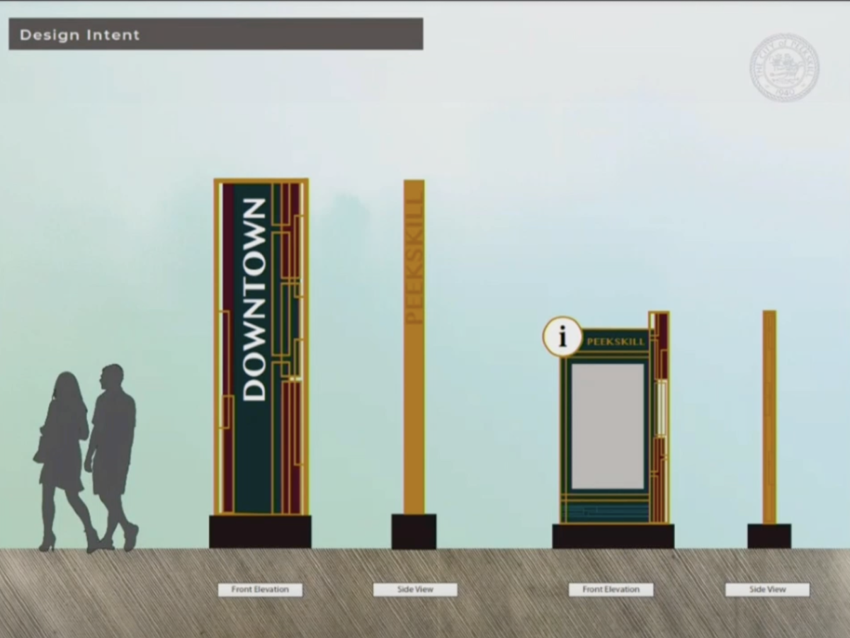 The city of Peekskill is looking to bring vehicular pedestrian wayfinding and kiosks to the downtown area to enhance navigation between points of interest and parking facilities. City Planner Peter Erwin said they tried to select designs, material, palettes, and colors people associated with Peekskill. Photo courtesy of Common Council.