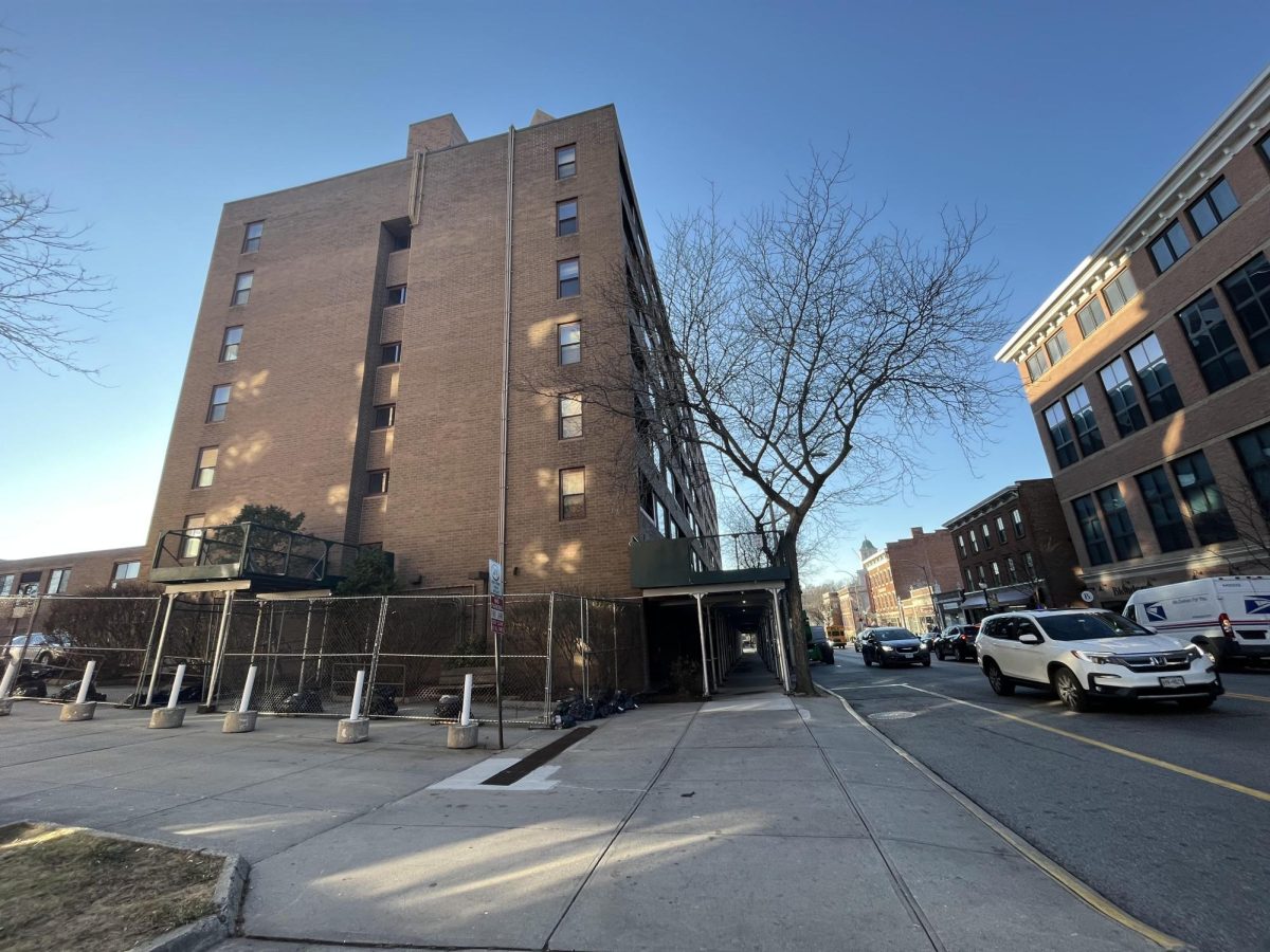 The Peekskill Plaza apartment complex on Main Street, looking west. 