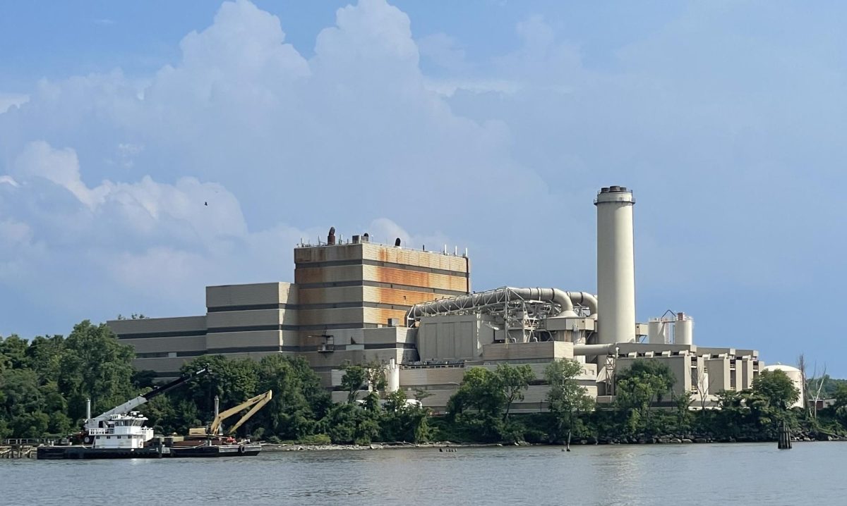 WIN Waste Westchester waste-to-energy facility incinerator, as seen from Fleischmann Pier in January 2025.