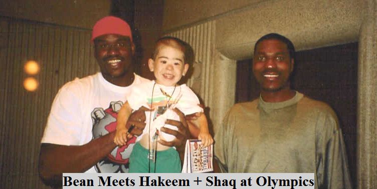 At the 1996 Olympics, Harrison Apar (whose friends nicknamed him "Bean") had a "pick-up" game with Dream Teamers Shaquille O'Neal (left) and Hakeem Olajuwon