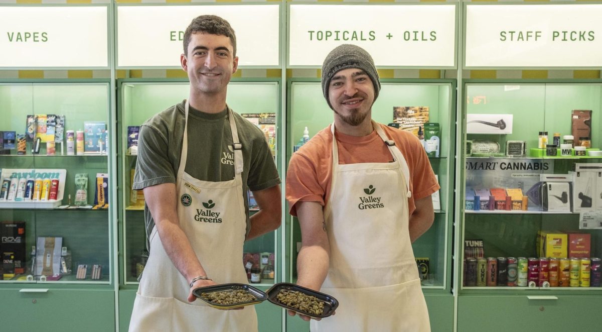 Budtenders Griff Grant (left) and Seth Marks suggest the salad plate.