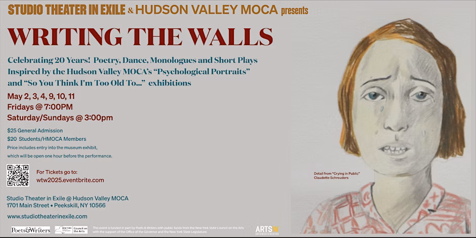 Official flier for Writing the Walls 2025, shared by Studio Theater in Exile and Hudson Valley MOCA. 