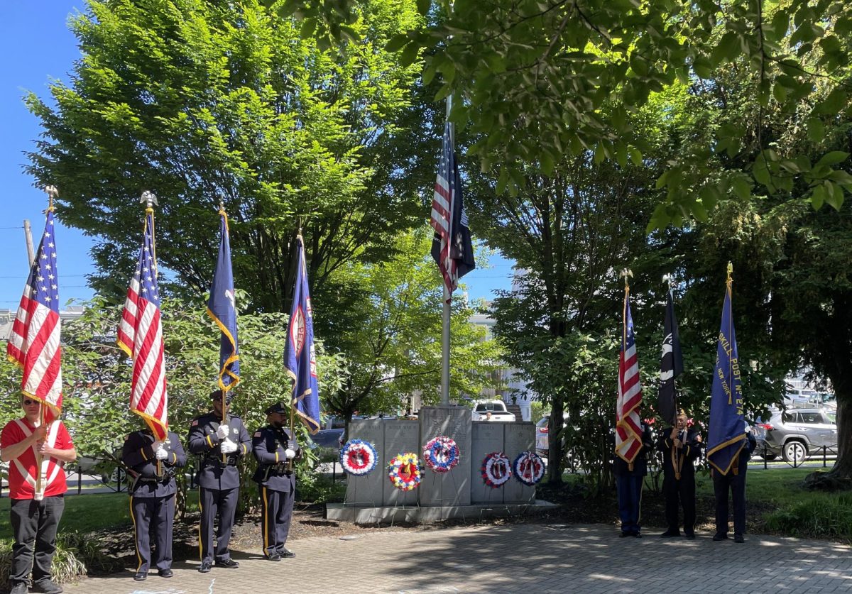 Honor guard stands at the ready during Monday’s ceremony at Monument Park. 
 