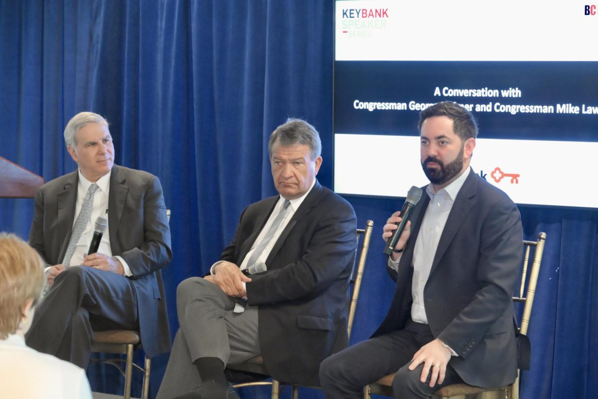 (From left) Panel moderator and Business Council of Westchester VP and COO John Ravitz, Rep. George Latimer, Rep. Mike Lawler. 