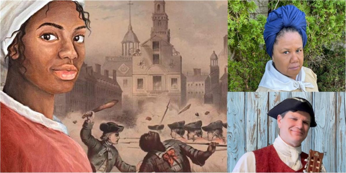  Collage featuring illustrations of Liss and portraits of performers Karla and Jim Keyes, who bring this historical drama to life. (Fort Montgomery State Historic Site)]