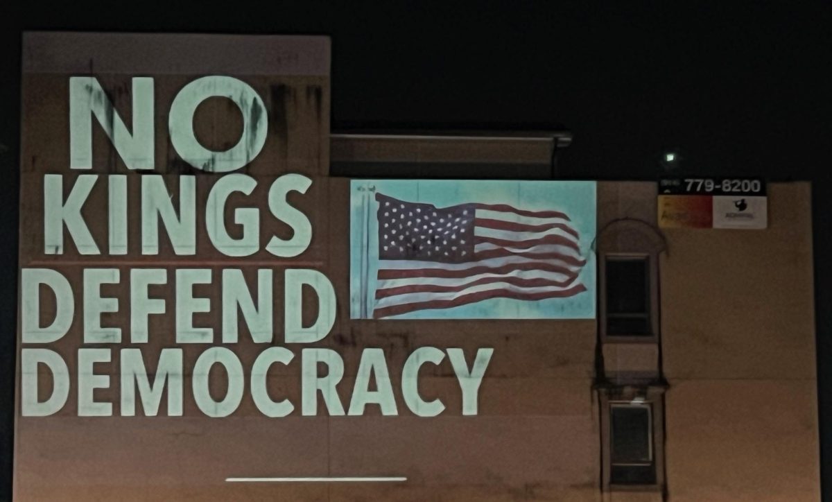A 40-foot-by-50-foot projection on the former Peekskill Brewery building was visible Saturday, June 14 from 9-10:30 p.m. (Regina Clarkin)