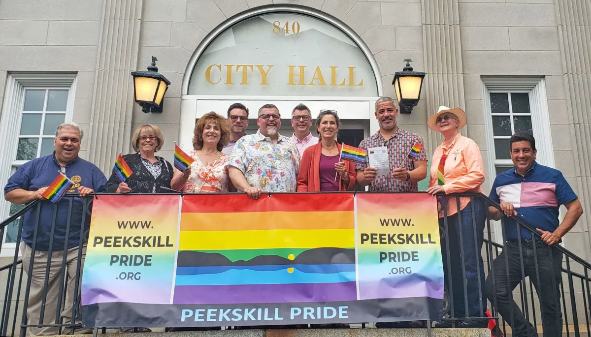 City officials gather at City Hall to salute Peekskill Pride. (Peekskill Pride website)