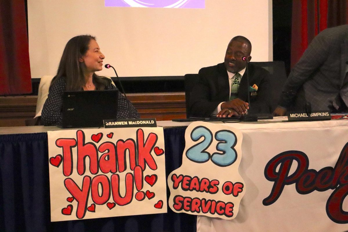 Peekskill Board of Education Trustee Branwen McDonald (left) with Board President Michael Simpkins (right)