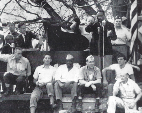 Paul Robeson performs on stage during the September 4, 1949 concert, surrounded by a security cordon primarily composed of union members. (Photo submitted from Robeson in Peekskill Project) 