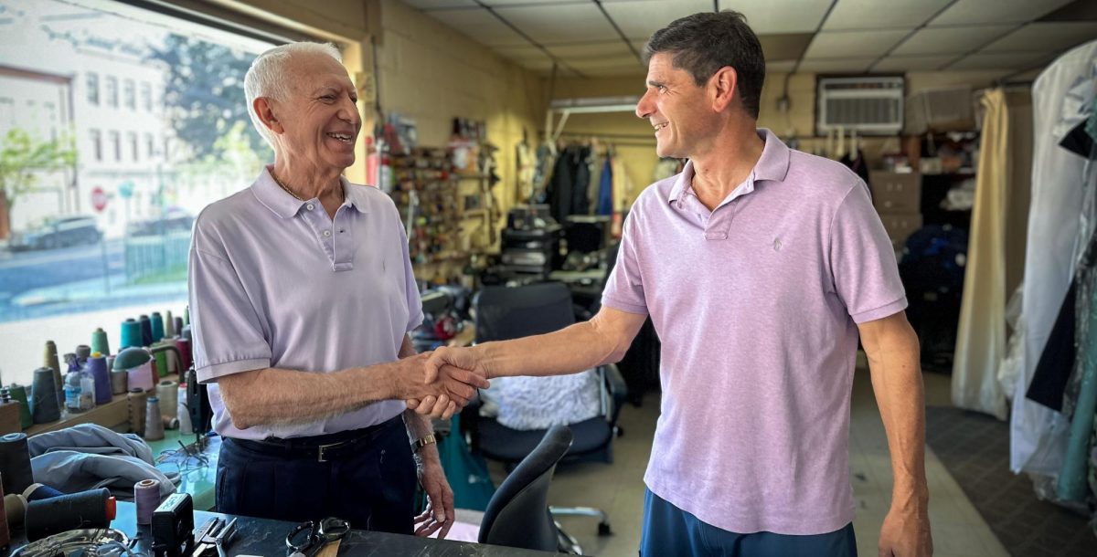A handshake connects the businesses of Nunzio Maffettone and Dominic Volpe.