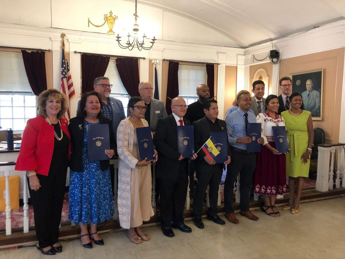 Holding proclamations (from left): Maria Olivier Flores, Sandra Serrano, Carlos Campoverde, Simon Guaman, Matthew LaLindez, and Amy Vele. (City of Peekskill Facebook)