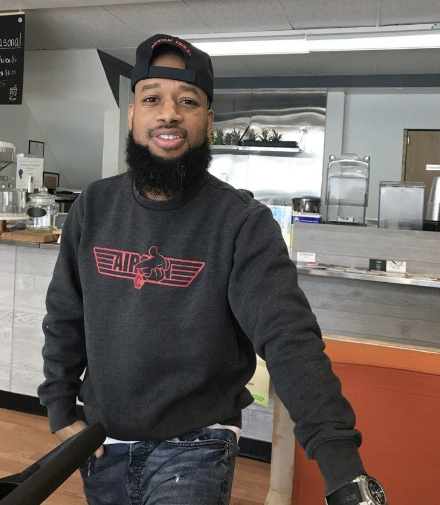 Robert Scott at his business on Main Street, PK Blendz Juice Bar.