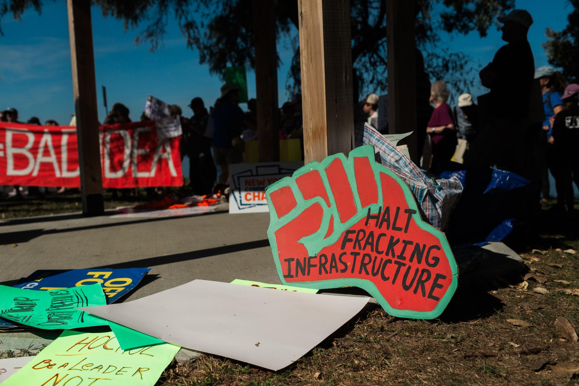 More than 100 anti-fracking protesters gathered Oct. 4 at the Peekskill waterfront to state their case