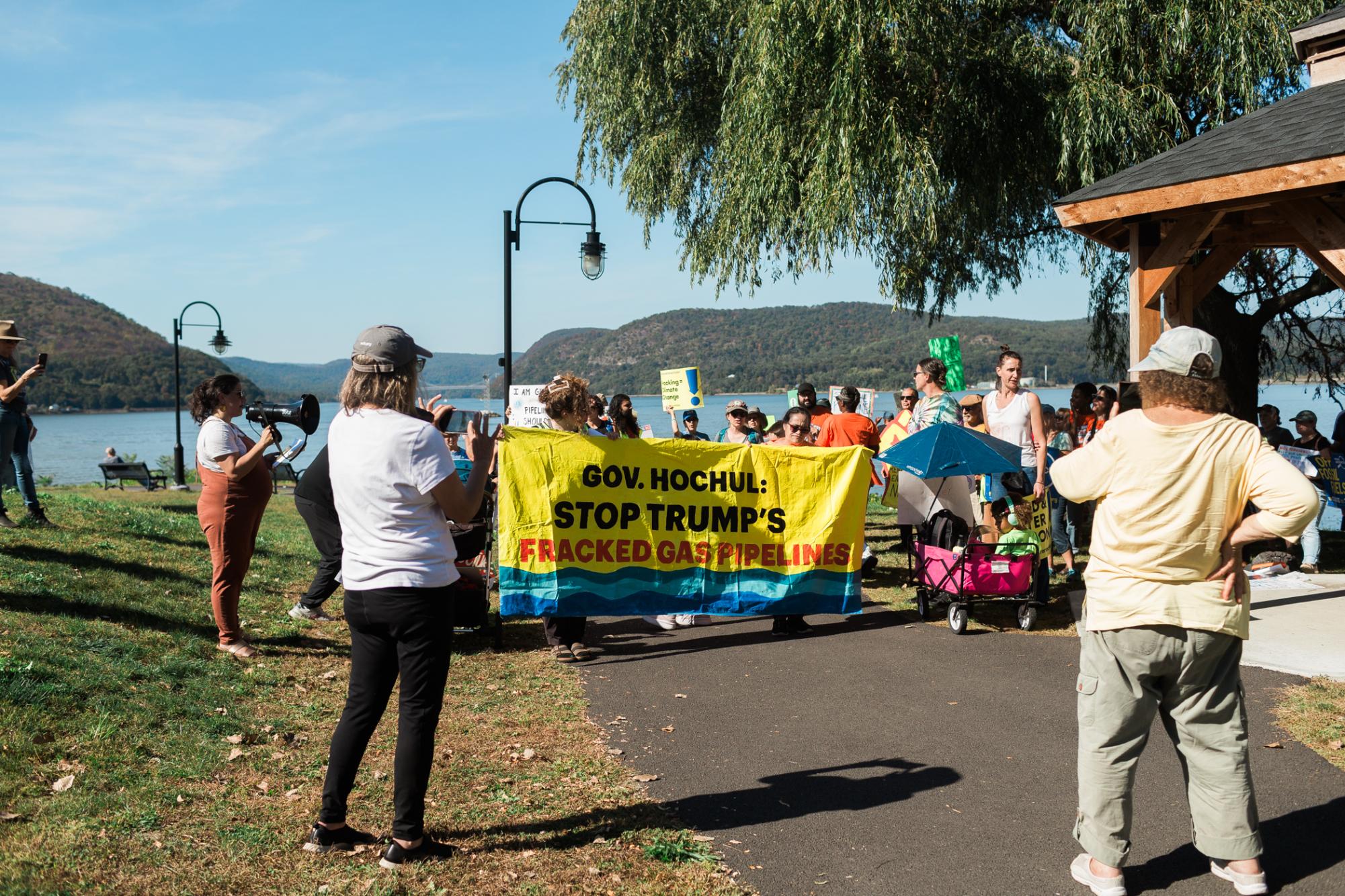 More than 100 anti-fracking protesters gathered Oct. 4 at the Peekskill waterfront to state their case