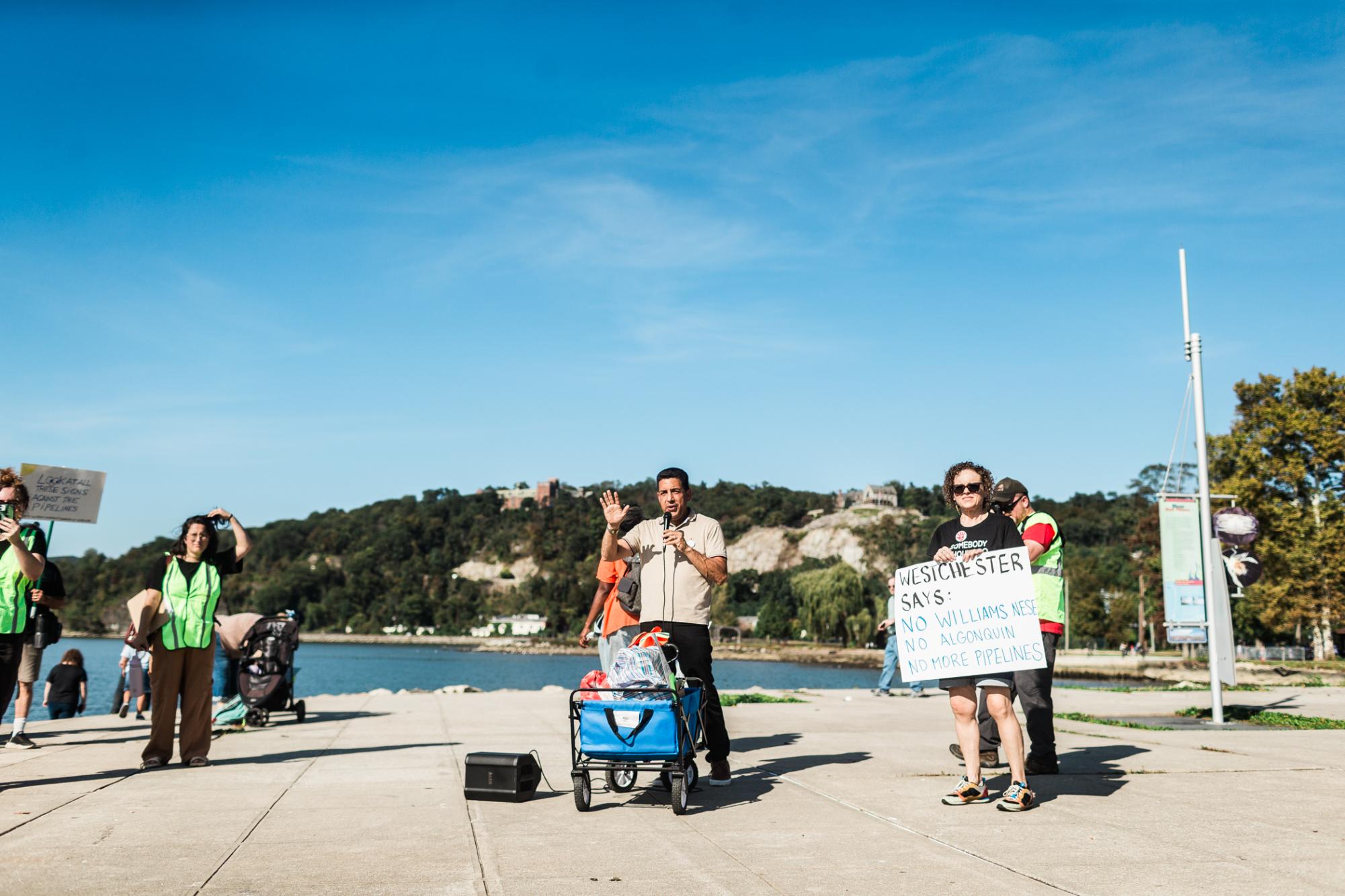 More than 100 anti-fracking protesters gathered Oct. 4 at the Peekskill waterfront to state their case