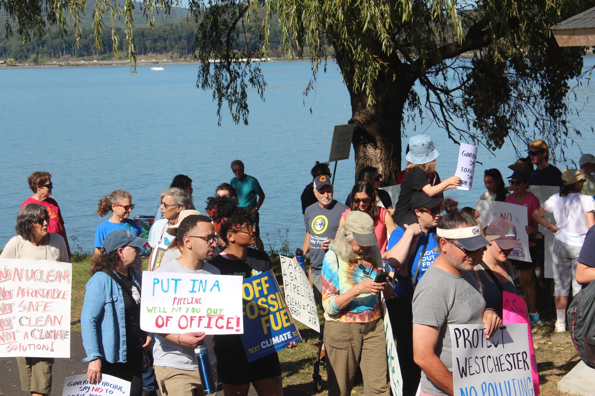 More than 100 anti-fracking protesters gathered Oct. 4 at the Peekskill waterfront to state their case
