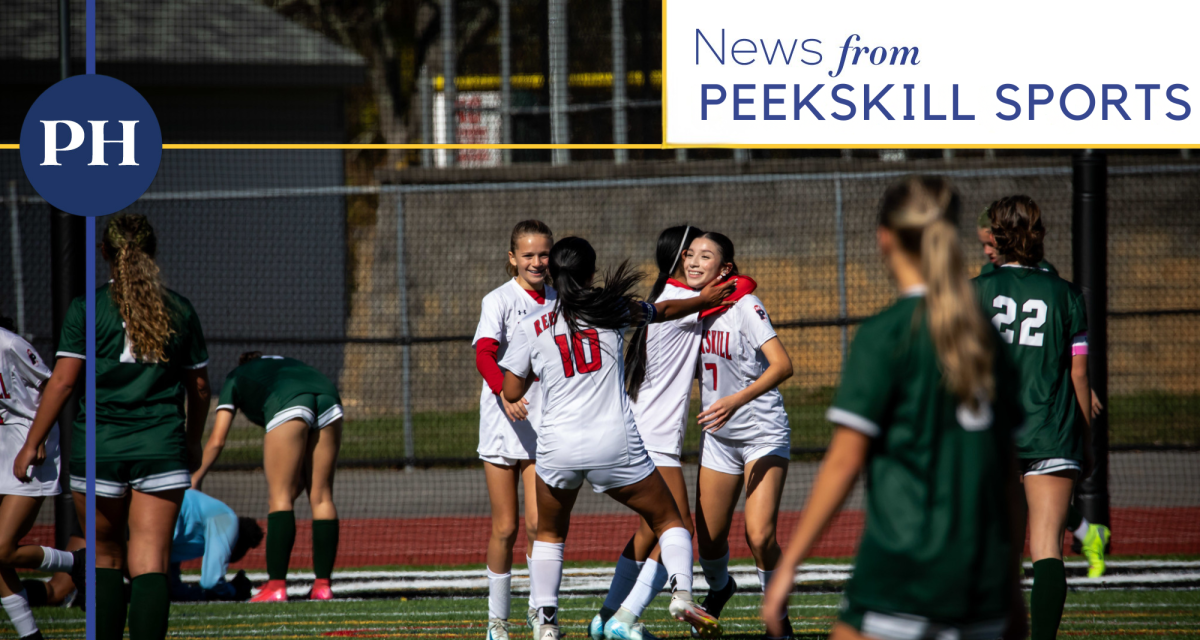 Peekskill girls soccer team celebrates goal against Yorktown Oct. 25. (Peekskill City School District)