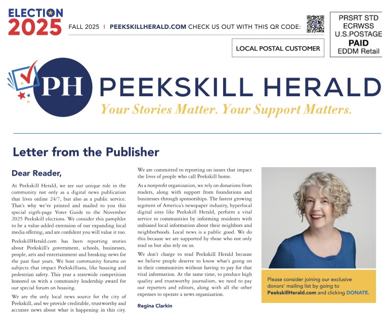 The Peekskill Herald's printed Election Guide is being mailed today (Oct. 21) to all Peekskill residents and also is available at nearly 20 retail locations throughout the city.