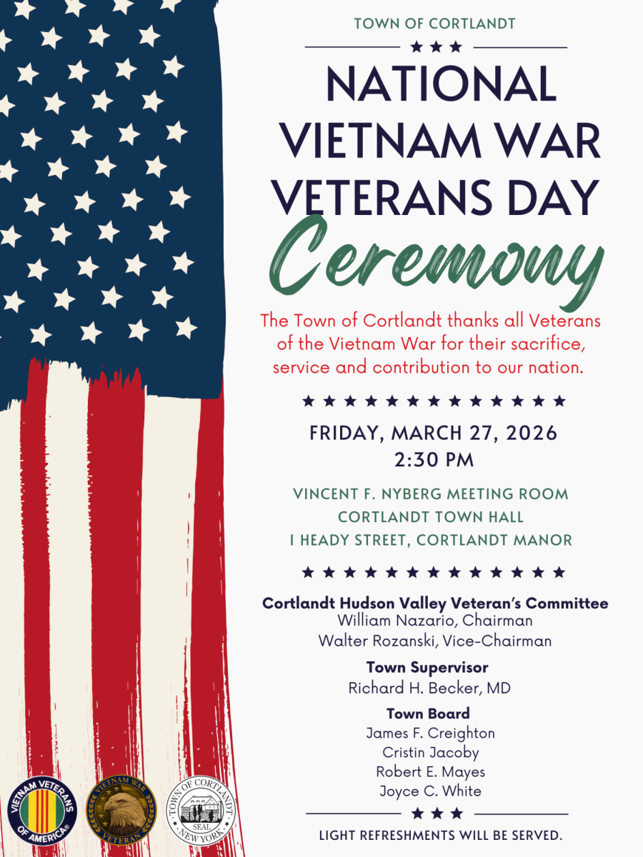 National Vietnam War Veterans Day ceremony is scheduled for March 27 at Town Hall. (Town of Cortlandt)