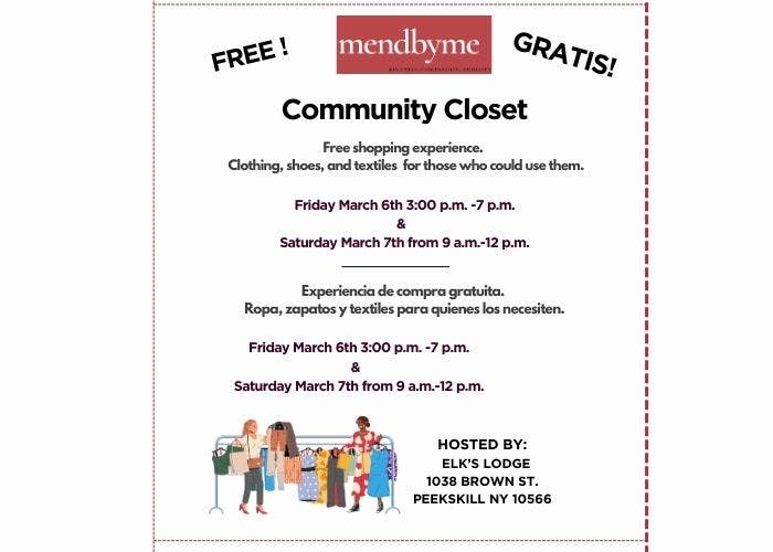 March 6 and 7 Community Closet is at Elks Lodge #744 in Peekskill. (MendByMe)