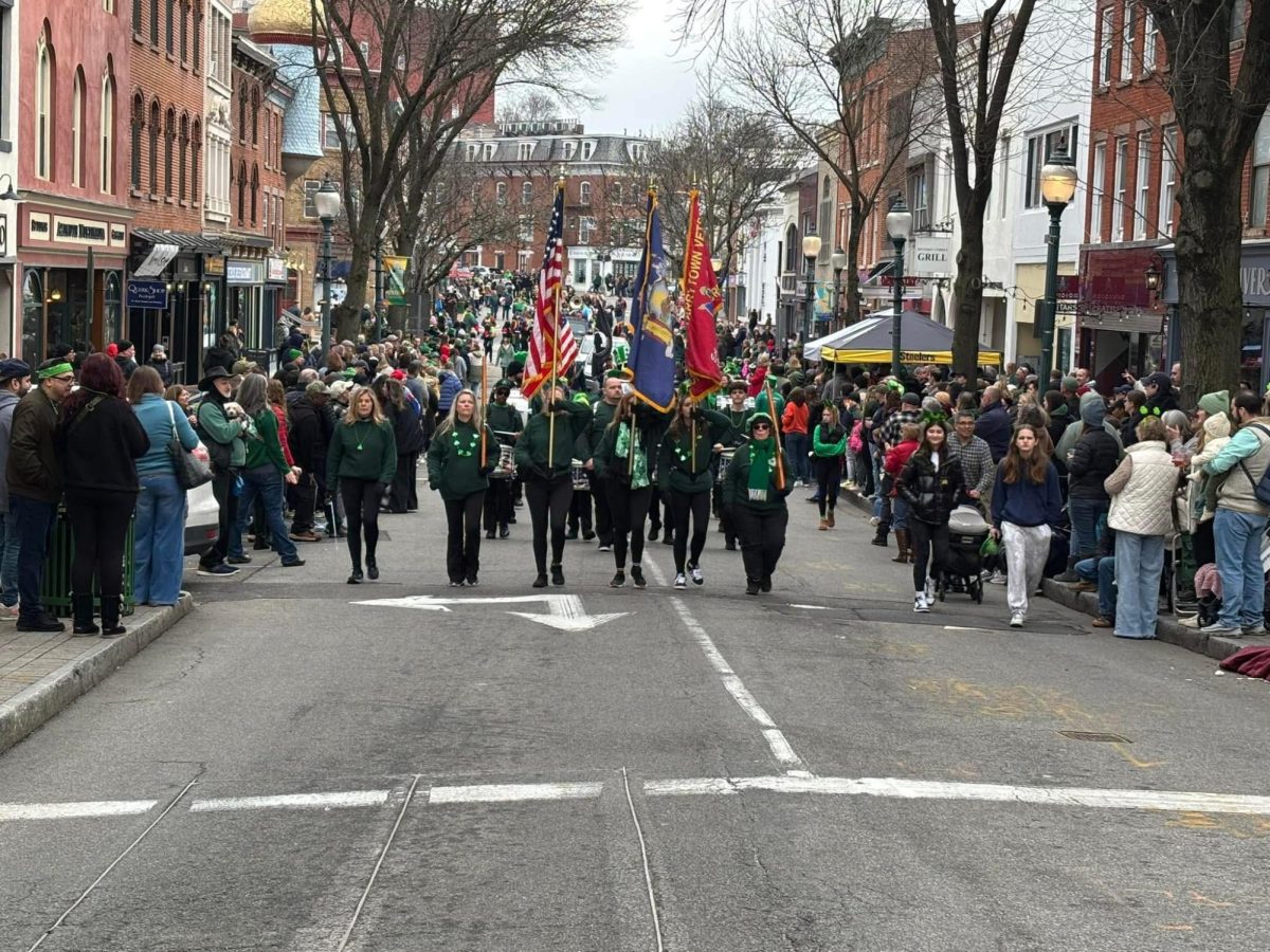 Bands and community groups take part in a past St. Patrick’s Day parade in downtown Peekskill. (Peekskill St. Patrick’s Parade Committee)