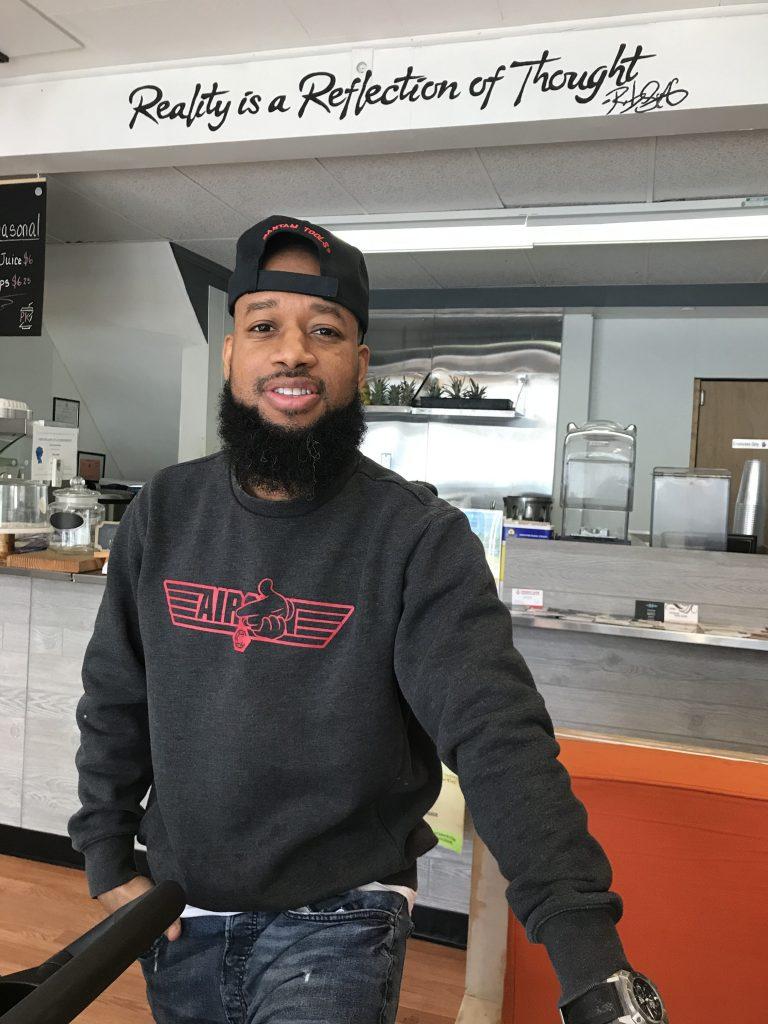 Robert Scott at his business on Main Street, PK Blendz Juice Bar. 