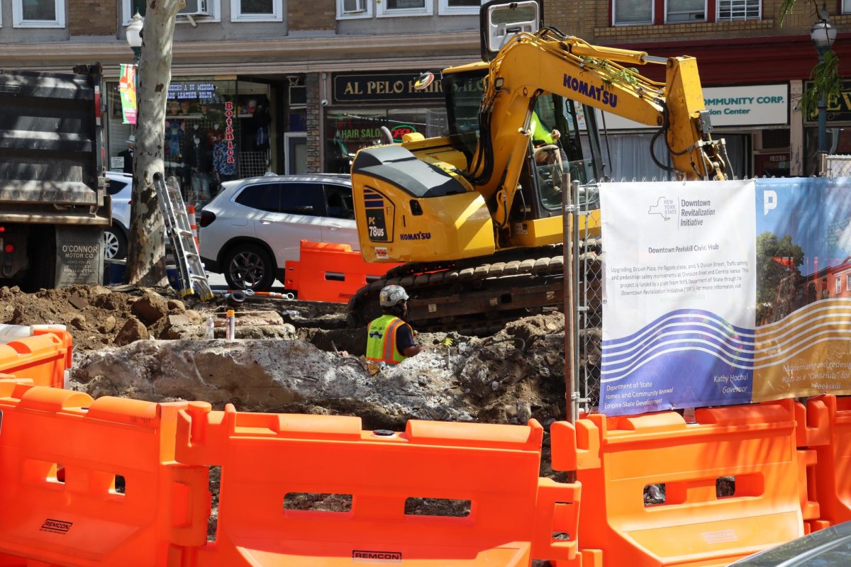 Construction on the former site of the Brown Plaza gazebo on Thursday, May 7. 