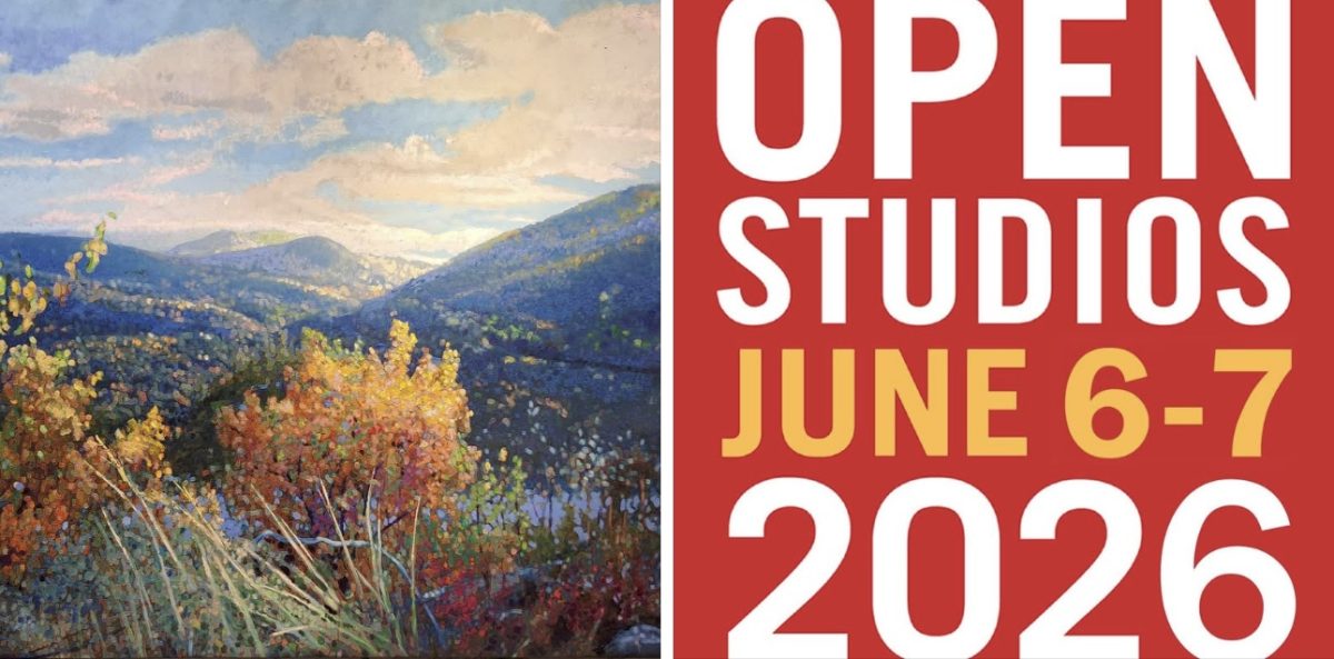 Promotional invitation for the 27th annual Open Studios, accompanied by a landscape work by artist Larry D'Amico. More than 100 artists will be represented throughout Peekskill during the June 6-7 event. (Peekskill Arts Alliance)