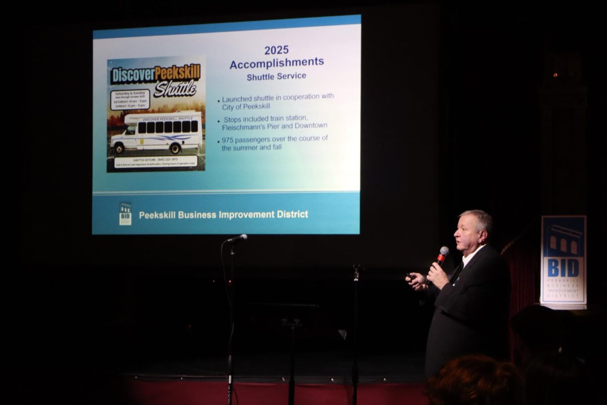 BID Executive Director Bill Powers presents 2025 BID accomplishments at Dramatic Hall on March 3. 